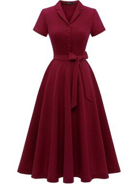 Wedtrend Women's Short Sleeve Cocktail Party Dress Work Church Dress -Burgundy